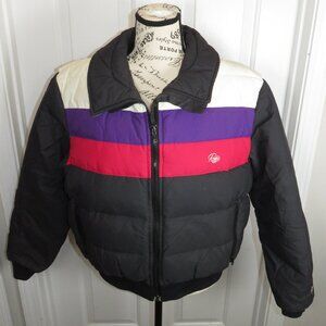 Vintage Roffe Cropped 80s Retro Down Ski Jacket Womens Size 18/ 14 Black Purple